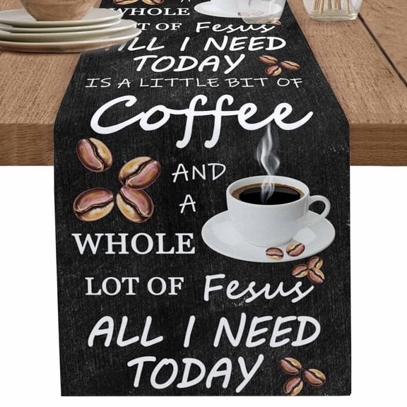 nqOlkjepod Vintage Coffee Table Runner 36 Inches Long Farmhouse Dress Scarves, Farmhouse Coffee Beans Cup Country Dining Tablerunner for Coffee Table/Kitchen Island/Party Décor, Small 13" x 36"