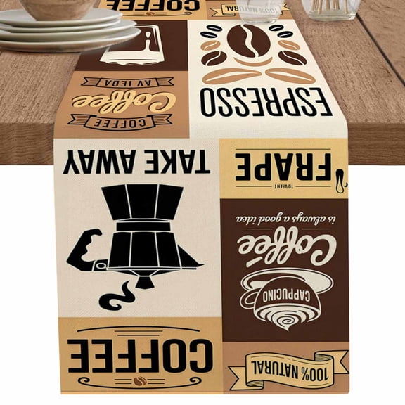 nqOlkjepod Vintage Coffee Table Runner 36 Inches Long Farmhouse Dress Scarves, Farmhouse Retro Art Coffee Beans Dining Tablerunner for Coffee Table/Kitchen Island/Party Décor, Small 13" x 36"