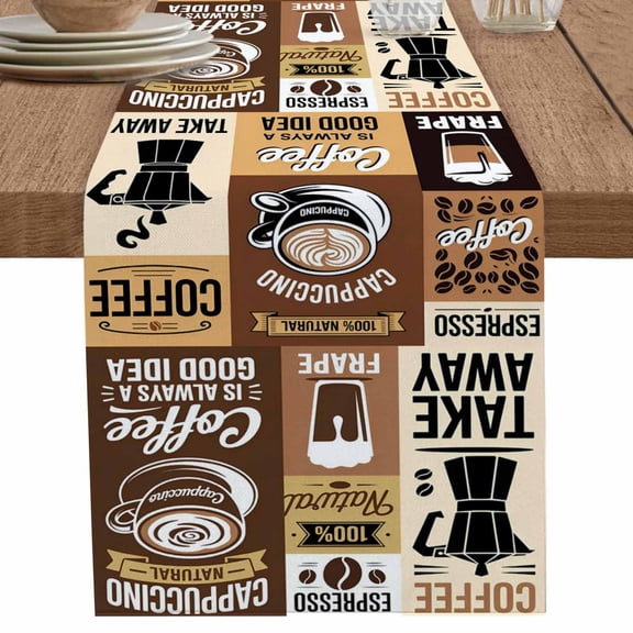 nqOlkjepod Vintage Coffee Table Runner 72 Inches Long Farmhouse Dress Scarves, Retro Art Farmhouse Coffee Beans Dining Tablerunner for Coffee Table/Kitchen Island/Party Décor, 13" x 72"