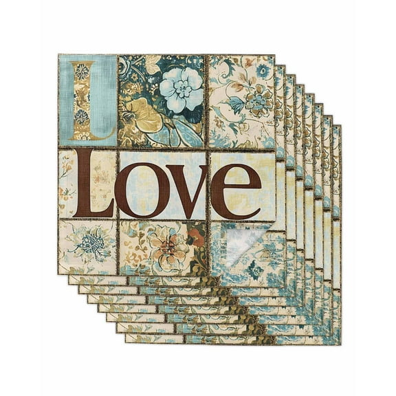 nqOlkjepod Vintage Floral Buffalo Plaid Cloth Napkins Set of 8 Reusable Dinner Napkins, Blue Beige Checkered Cocktail Napkin Washable Table Napkins for Wedding/Holiday Party/Baby Shower 20"x20"