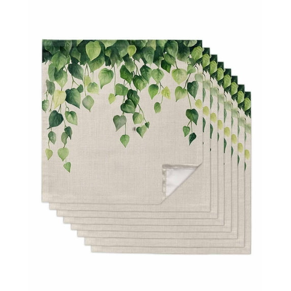 nqOlkjepod Vintage Green Leaf Cloth Napkins Set of 8 Reusable Dinner Napkins, Farmhouse Botanical Spring Plant Cocktail Napkin Washable Table Napkins for Wedding/Holiday Party/Baby Shower 20"x20"