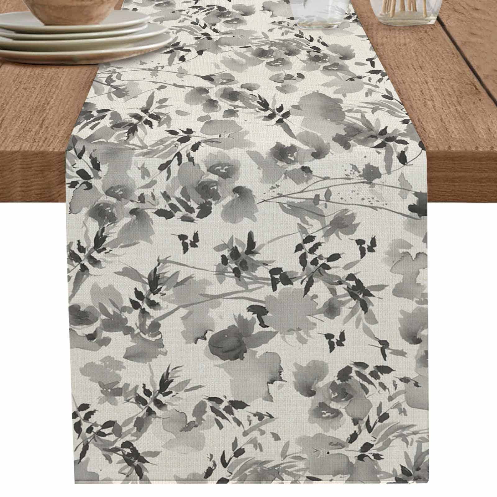nqOlkjepod Vintage Grey Flower Table Runner 48 Inches Long Farmhouse ...