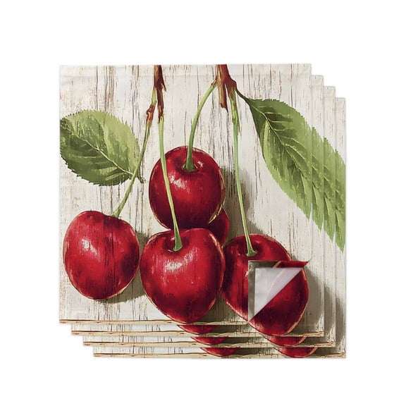 nqOlkjepod Vintage Red Cherry Cloth Napkins Set of 4 Reusable Dinner Napkins, Retro Summer Botanical Cocktail Napkin Washable Table Napkins for Wedding/Holiday Party/Baby Shower 20"x20"