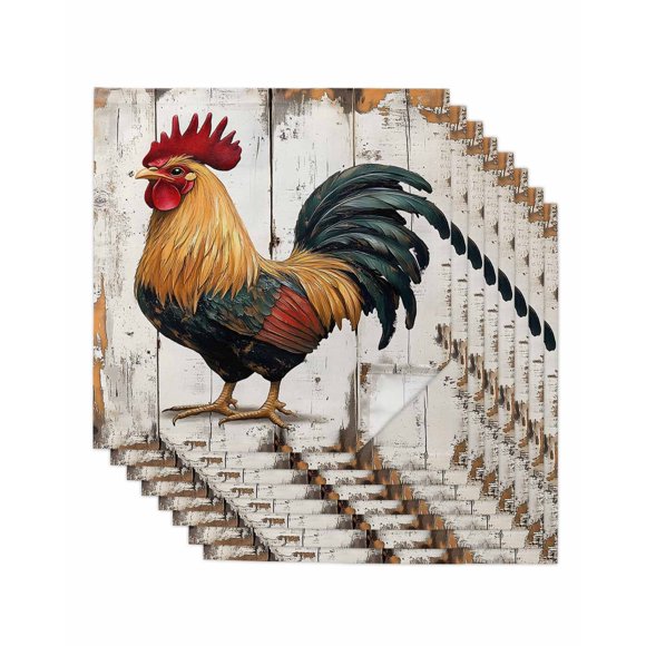 nqOlkjepod Vintage Rooster Cloth Napkins Set of 8 Reusable Dinner Napkins, Retro Animals Watercolor Cocktail Napkin Washable Table Napkins for Wedding/Holiday Party/Baby Shower 20"x20"
