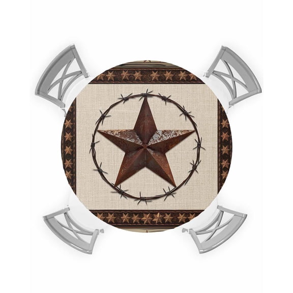 nqOlkjepod Vintage Rustic Round Tablecloth, Fitted Table Cover with Elastic for 36"-44" Round Tables, Farmhouse Country Texas Star Wooden Grain Table Cloth Dinning Party Waterproof Tablecloths