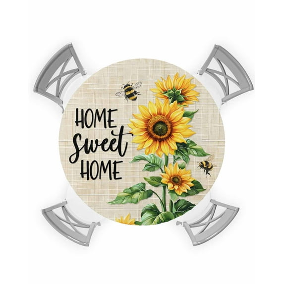 nqOlkjepod Vintage Sunflower Round Tablecloth, Fitted Table Cover with Elastic for 36"-44" Round Tables, Rustic Flowers Botanical Beige Table Cloth Outdoor Dinning Party Waterproof Tablecloths