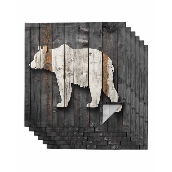 nqOlkjepod Vintage White Brown Bear Cloth Napkins Set of 6 Reusable Dinner Napkins, Retro Country Rustic Wood Grain Cocktail Napkin Washable Table Napkins for Wedding/Party/Baby Shower 20"x20"