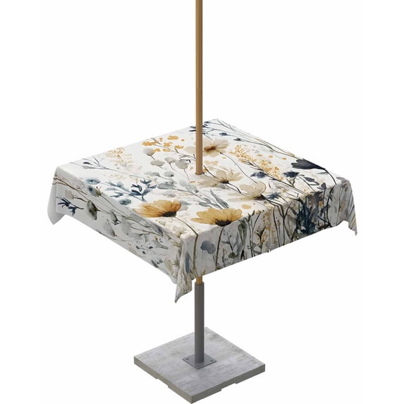nqOlkjepod Watercolor Botanical Blooms Outdoor Tablecloth with Umbrella Hole & Zipper, Spring Farmhouse Square Table Cover 54x54 Inch, Dining Waterproof Table Cloth Protector for Patio/Party/Picnic
