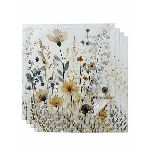 nqOlkjepod Watercolor Botanical Floral Cloth Napkins Set of 4 Reusable Dinner Napkins, Farmhouse Garden Cocktail Napkin Washable Table Napkins for Wedding/Holiday Party/Baby Shower 20"x20"