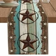 thumbnail image 1 of nqOlkjepod West Texas Star Rustic Table Runner 48 Inches Long Farmhouse Dress Scarves, Farmhouse Teal Green Wood Plank Dining Tablerunner for Coffee Table/Kitchen Island/Party Décor, 13" x 48", 1 of 8