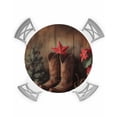 thumbnail image 1 of nqOlkjepod Western Christmas Round Tablecloth, Fitted Table Cover with Elastic for 55"-60" Round Tables, Vintage Brown Xmas Tree Table Cloth Outdoor Indoor Dinning Party Waterproof Tablecloths, 1 of 6