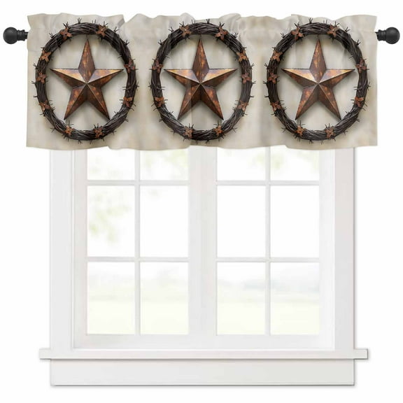 nqOlkjepod Western Star Brown Farmhouse Short Window Curtain Valances, Country Farmhouse Retro Texture Rod Pocket Kitchen Valances for Living Room Bedroom Bathroom Cafe, 1 Panel - 42" x 18"