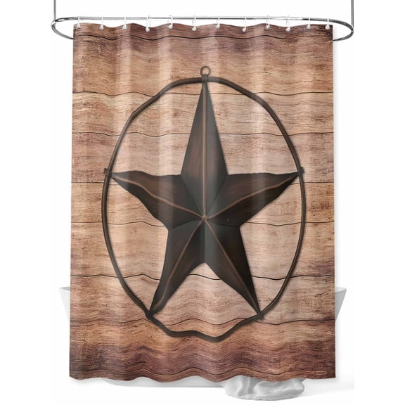 nqOlkjepod Western Star Retro Shower Curtain, Waterproof Shower Curtains for Bathroom, Country Farmhouse Brown Wooden Grain Washable Fabric Bathtub Curtain Set Bath Decor with 12 Hooks Long 72"x84"