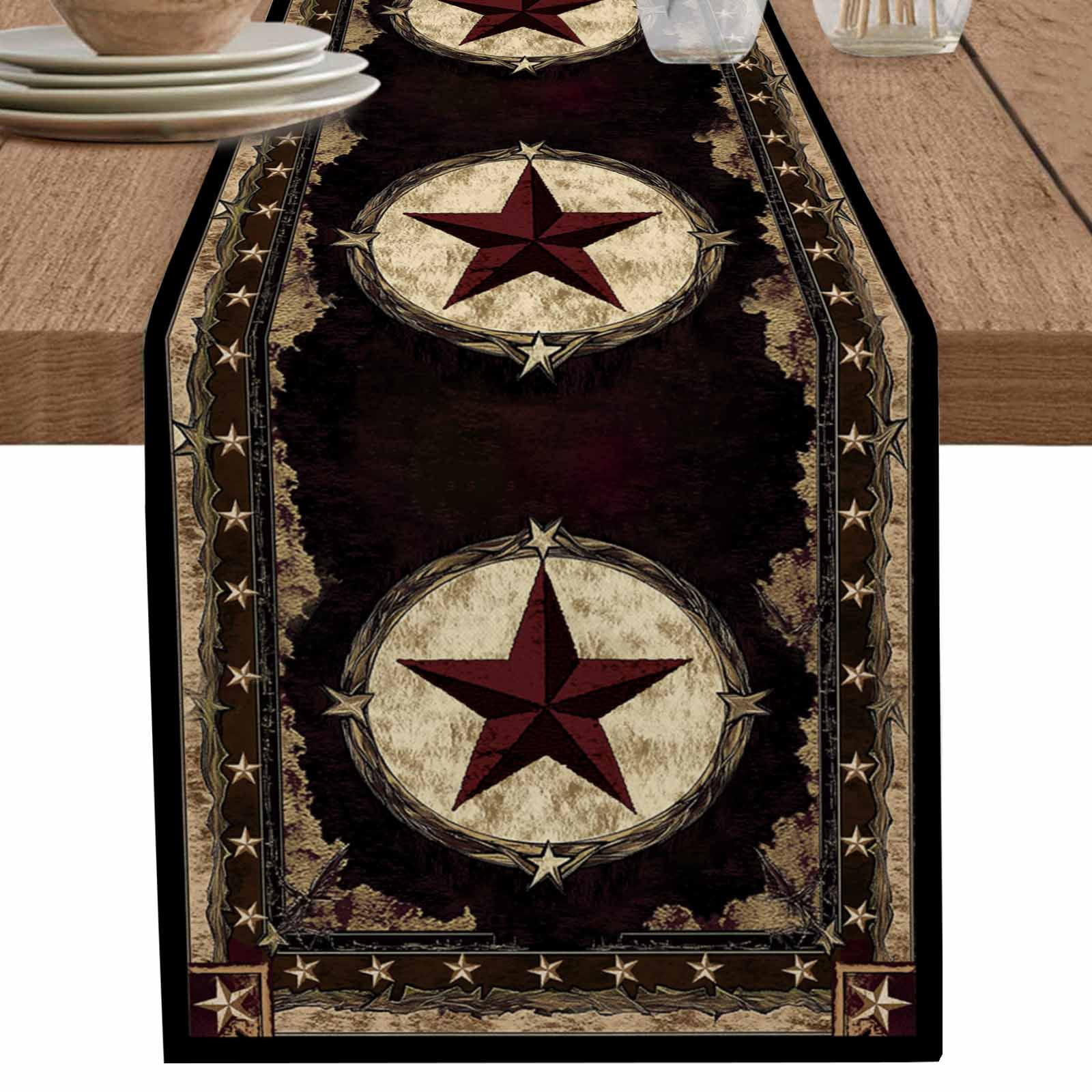 nqOlkjepod Western Stars Brown Table Runner 60 Inches Long Farmhouse ...