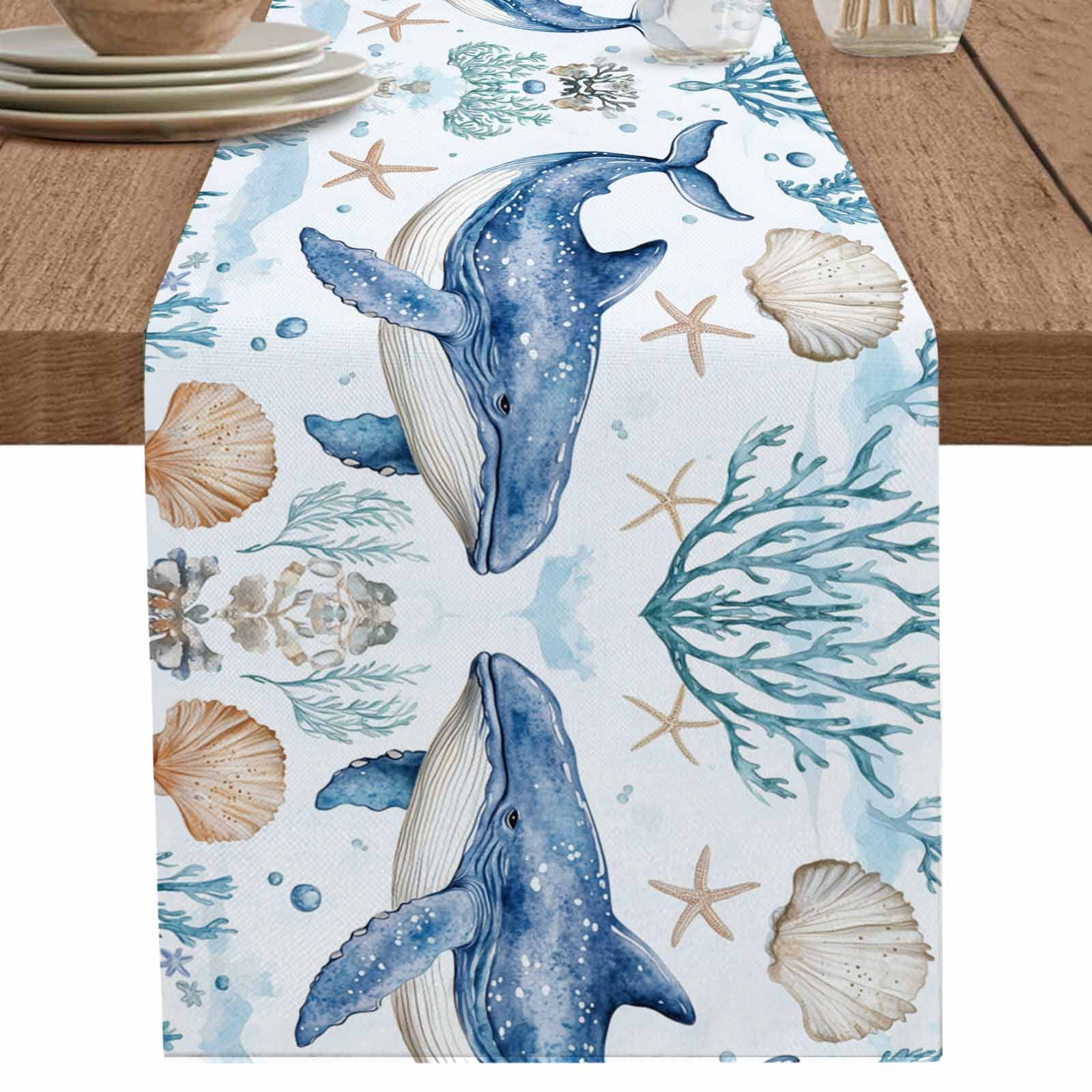 nqOlkjepod Whale Coastal Table Runner 72 Inches Long Farmhouse Dress ...