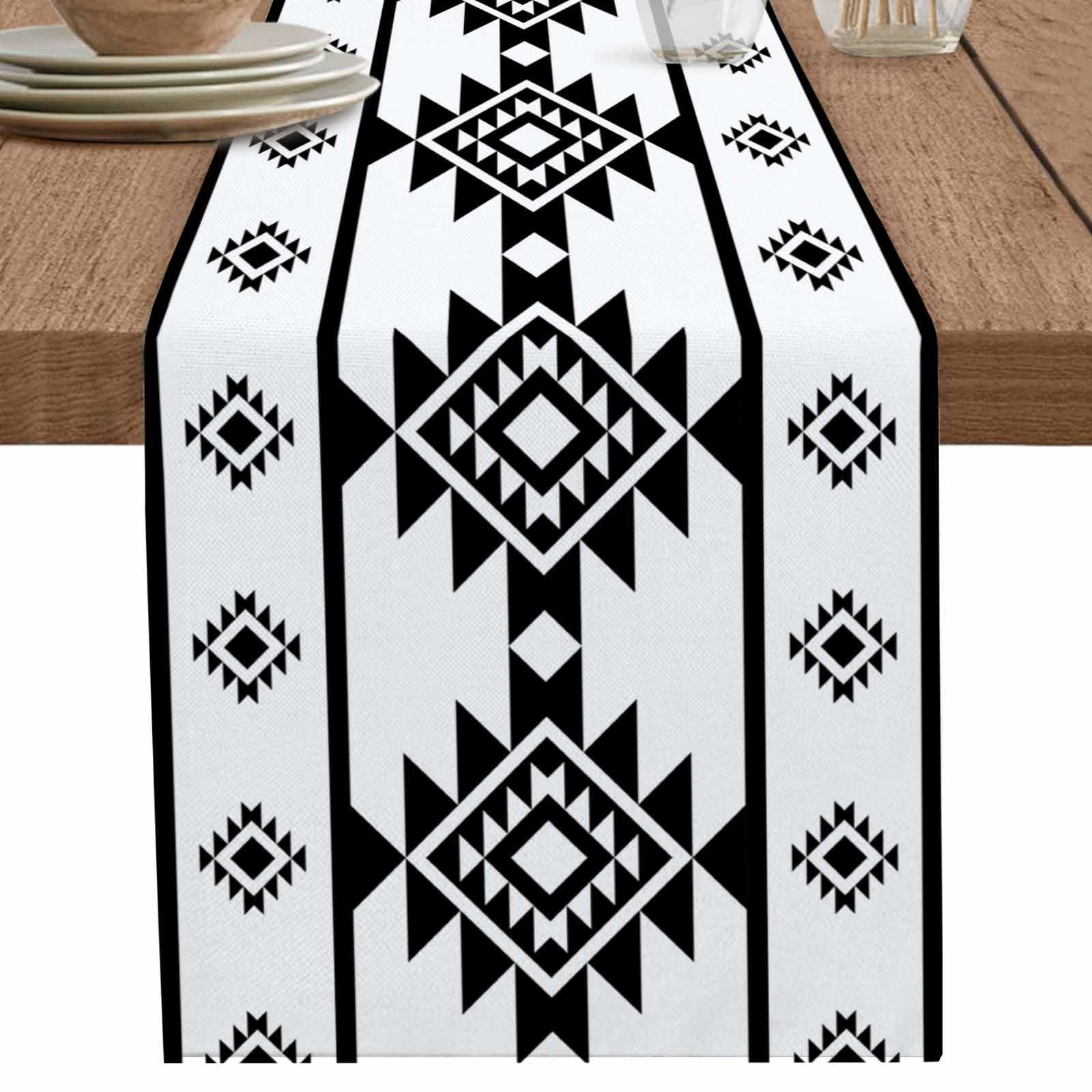 nqOlkjepod White Black Boho Table Runner 70 Inches Long Farmhouse Dress ...