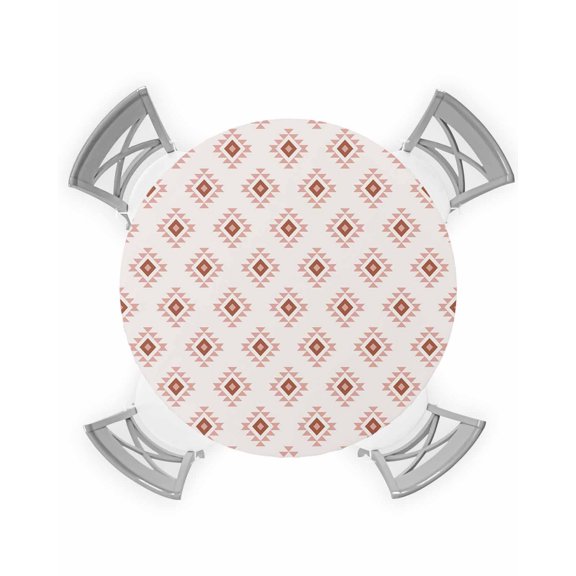 nqOlkjepod White Boho Geometric Round Tablecloth, Fitted Table Cover with Elastic for 36"-44" Round Tables, Modern Simple Aztec Ethnic Pattern Table Cloth Dinning Party Waterproof Tablecloths