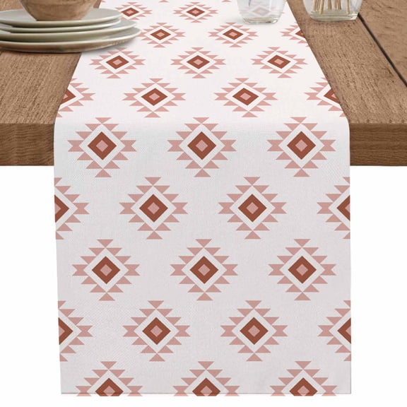 nqOlkjepod White Boho Geometric Table Runner 48 Inches Long Farmhouse Dress Scarves, Modern Simple Aztec Ethnic Pattern Dining Tablerunner for Coffee Table/Kitchen Island/Party Décor, 13" x 48"