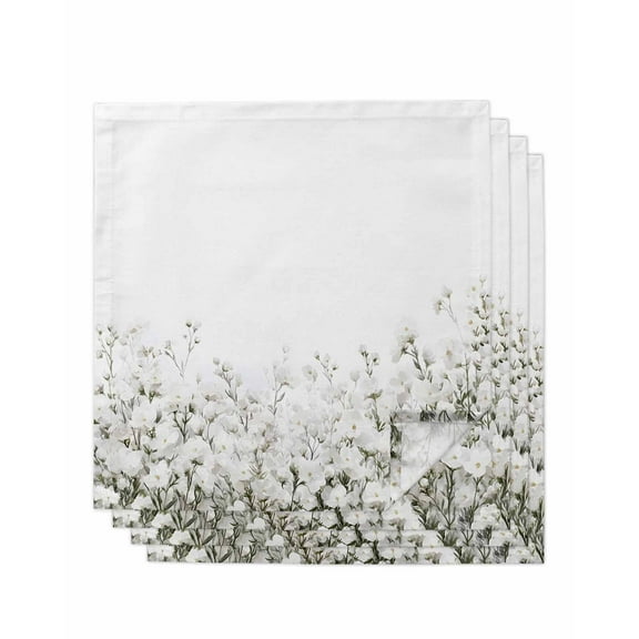 nqOlkjepod White Floral Cloth Napkins Set of 4 Reusable Dinner Napkins, Vintage Botanicals Blossom Motif Spring Cocktail Napkin Washable Table Napkins for Wedding/Holiday Party/Baby Shower 20"x20"