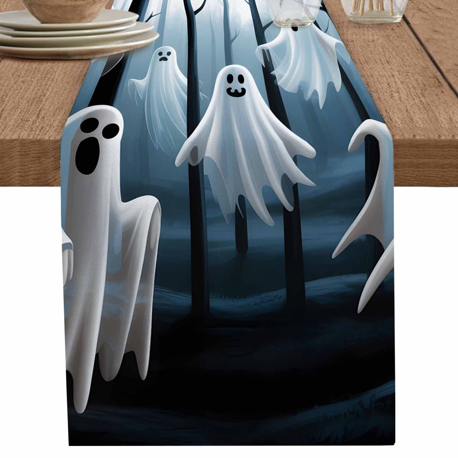 nqOlkjepod White Ghost Halloween Table Runner 72 Inches Long Farmhouse ...