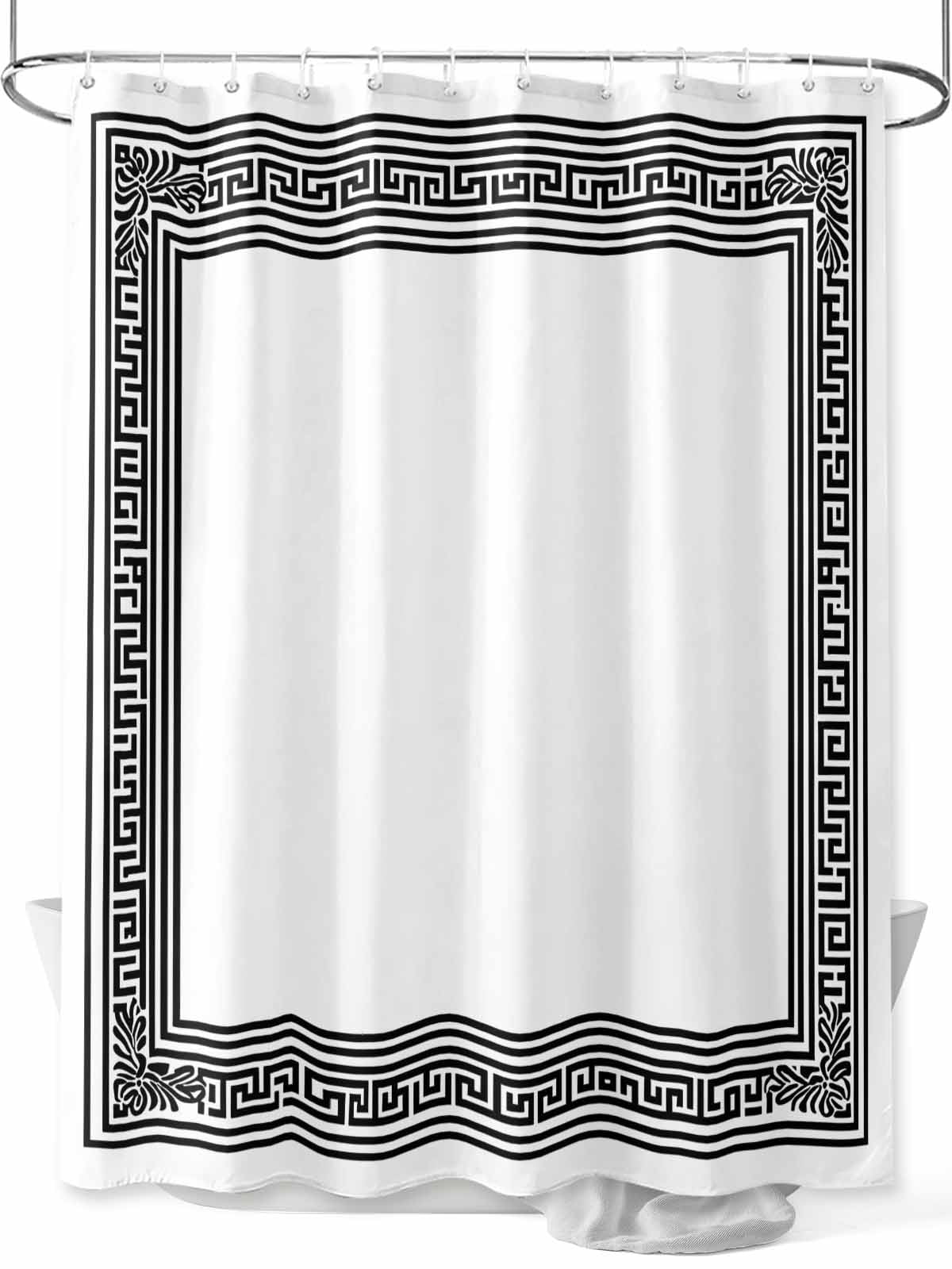 nqOlkjepod White Greek Key Shower Curtain, Waterproof Shower Curtains for Bathroom, Geometric Greece Ancient Farmhouse Geo Washable Fabric Bathtub Curtain Set Bath Decor with 12 Hooks 72"x78"