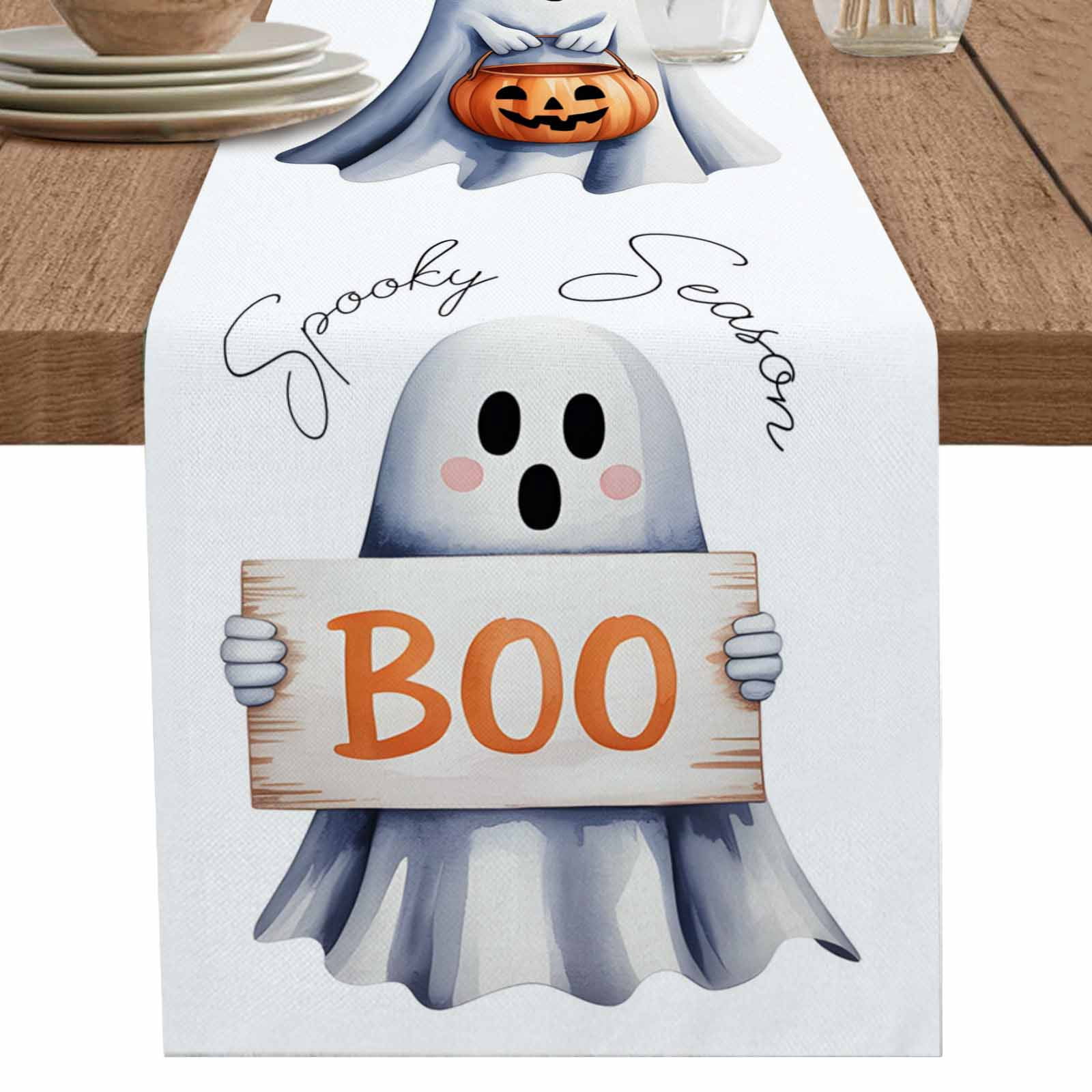 nqOlkjepod White Halloween Table Runner 36 Inches Long Farmhouse Dress ...