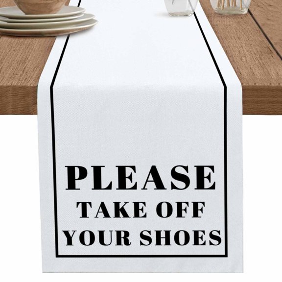 nqOlkjepod White Letter Table Runner 48 Inches Long Farmhouse Dress Scarves, Modern Minimalist White Text Striped Dining Tablerunner for Coffee Table/Kitchen Island/Party Décor, 13" x 48"