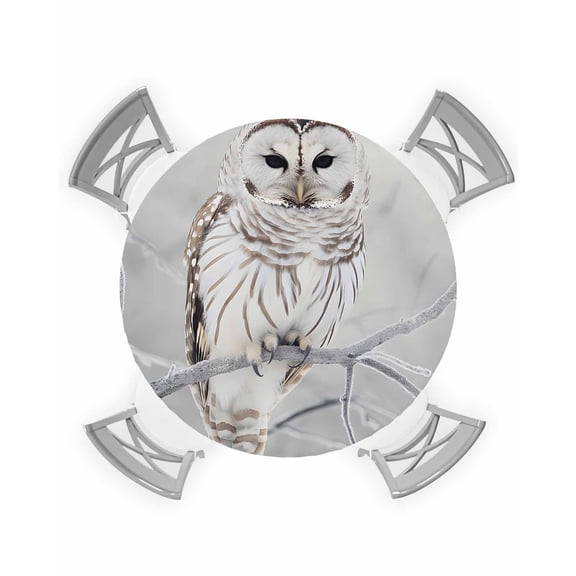 nqOlkjepod White Owl Round Tablecloth, Fitted Table Cover with Elastic for 36"-44" Round Tables, Farmhouse Animal Birds Tree Branches Table Cloth Outdoor Indoor Dinning Party Waterproof Tablecloths