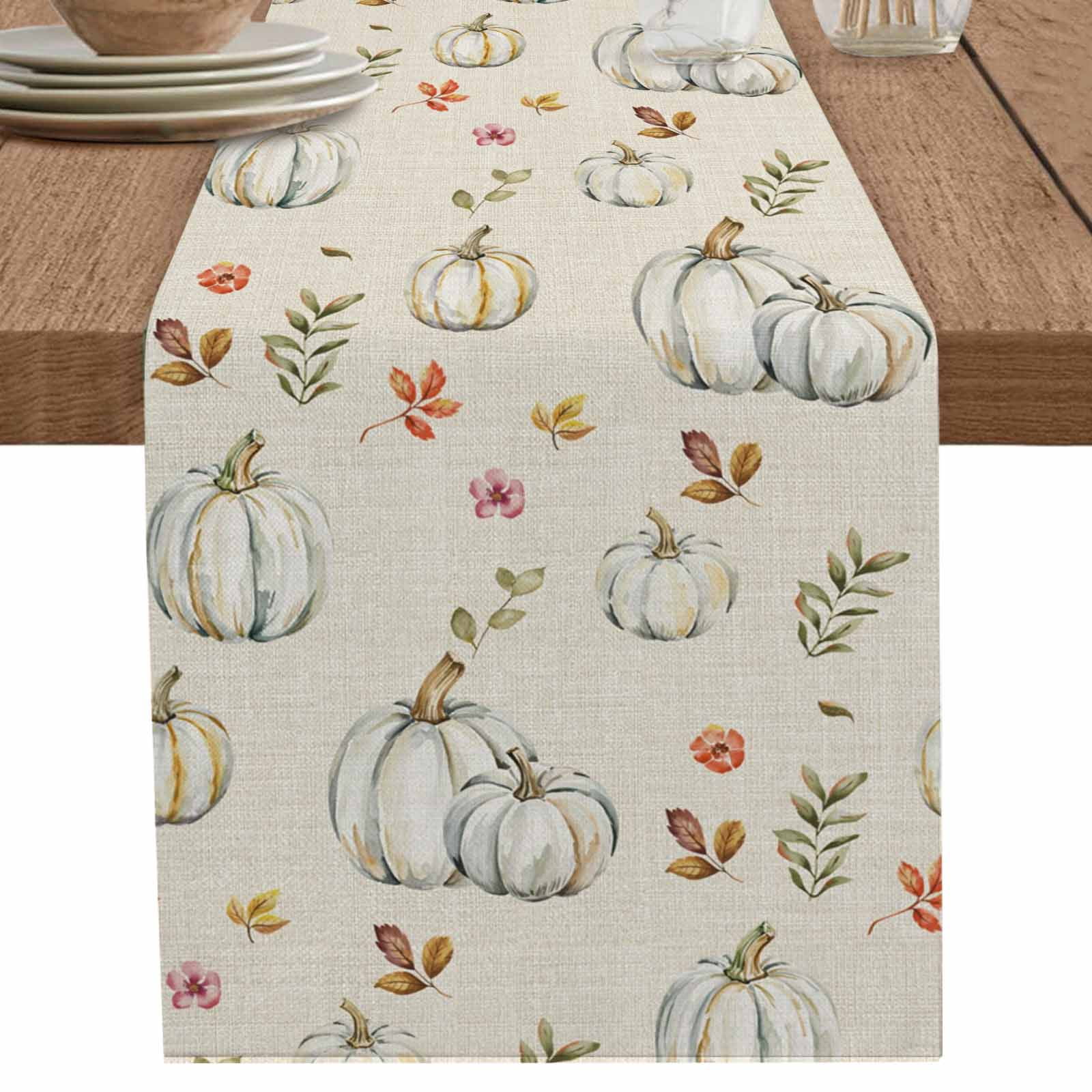 nqOlkjepod White Pumpkin Table Runner 72 Inches Long Farmhouse Dress ...