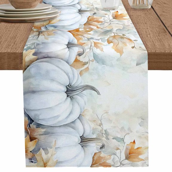 nqOlkjepod White Pumpkins Fall Table Runner 120 Inches Long Farmhouse Dress Scarves, Thanksgiving Botanical Pumpkin Dining Tablerunner for Coffee Table/Kitchen Island/Party Décor, 13" x 120"