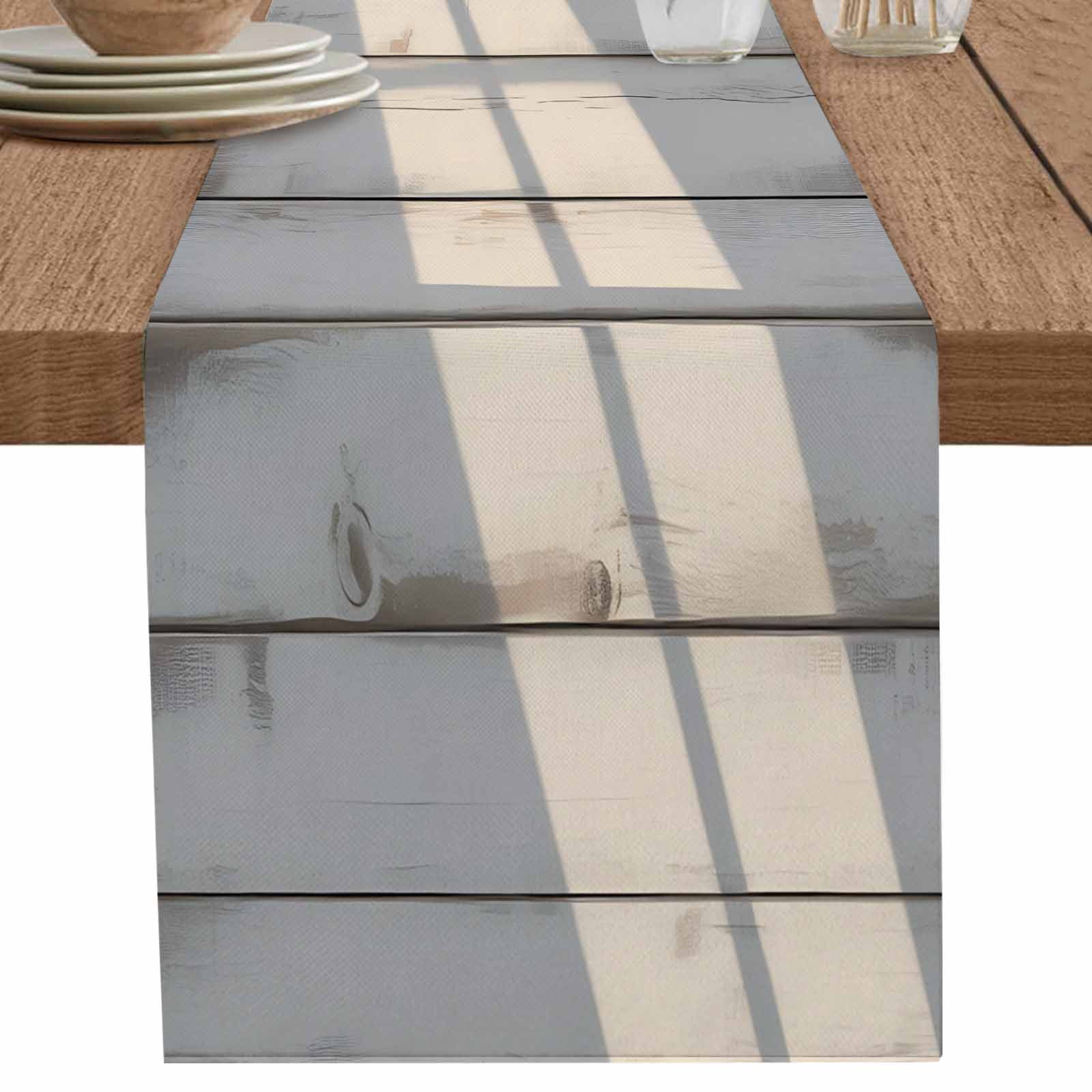 nqOlkjepod White Wood Plank Table Runner 70 Inches Long Farmhouse Dress ...