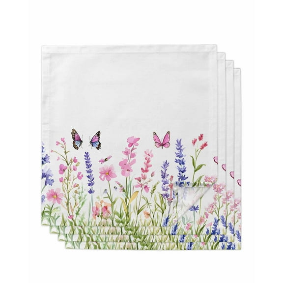 nqOlkjepod Wildflowers Butterflies Cloth Napkins Set of 4 Reusable Dinner Napkins, Pastoral Spring Garden Cocktail Napkin Washable Table Napkins for Wedding/Holiday Party/Baby Shower 20"x20"