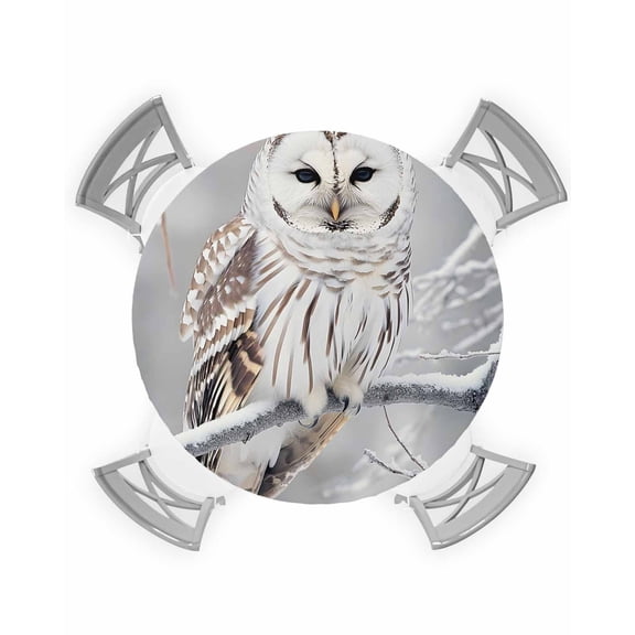 nqOlkjepod Winter Owl Round Tablecloth, Fitted Table Cover with Elastic for 36"-44" Round Tables, Country Birds Animal Tree Branches Snow Table Cloth Outdoor Dinning Party Waterproof Tablecloths