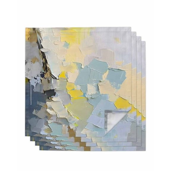 nqOlkjepod Yellow Blue Color Blocks Cloth Napkins Set of 4 Reusable Dinner Napkins, Abstract Oil Painting Art Cocktail Napkin Washable Table Napkins for Wedding/Holiday Party/Baby Shower 20"x20"