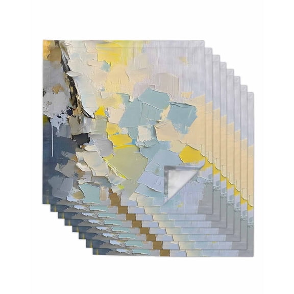 nqOlkjepod Yellow Blue Color Blocks Cloth Napkins Set of 8 Reusable Dinner Napkins, Abstract Oil Painting Art Cocktail Napkin Washable Table Napkins for Wedding/Holiday Party/Baby Shower 20"x20"