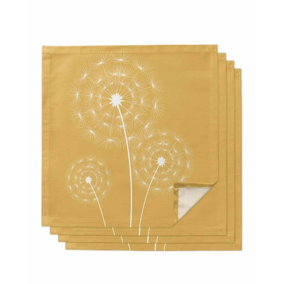 nqOlkjepod Yellow Dandelion Cloth Napkins Set of 4 Reusable Dinner Napkins, Simple Floral Botanical Cocktail Napkin Washable Table Napkins for Wedding/Holiday Party/Baby Shower 20"x20"