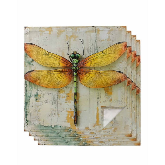 nqOlkjepod Yellow Dragonfly Cloth Napkins Set of 4 Reusable Dinner Napkins, Vintage Rustic Chic Animals Aesthetic Cocktail Napkin Washable Table Napkins for Wedding/Holiday Party/Baby Shower 20"x20"