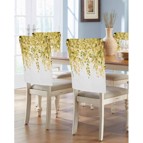 nqOlkjepod Yellow Eucalyptus Leaves Chair Covers Set of 8, Decorative Chair Back Cover, Spring Floral Summer Botanical Dining Room Chair Slipcovers Removable Chair Protectors Covers for Party Banquet