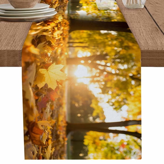 nqOlkjepod Yellow Fall Maple Table Runner 70 Inches Long Farmhouse Dress Scarves, Autumn Leaves Country Rustic Deciduous Dining Tablerunner for Coffee Table/Kitchen Island/Party Décor, 13" x 70"