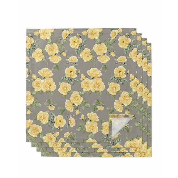 nqOlkjepod Yellow Floral Cloth Napkins Set of 4 Reusable Dinner Napkins, Farmhouse Garden Flowers Botanical Cocktail Napkin Washable Table Napkins for Wedding/Holiday Party/Baby Shower 20"x20"