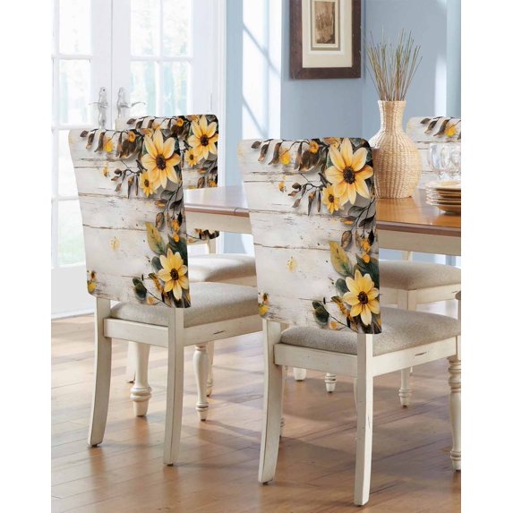 nqOlkjepod Yellow Floral Spring Chair Covers Set of 4, Decorative Chair Back Cover, Vintage Summer Botanical Dining Room Chair Slipcovers Removable Chair Protectors Covers for Party Banquet