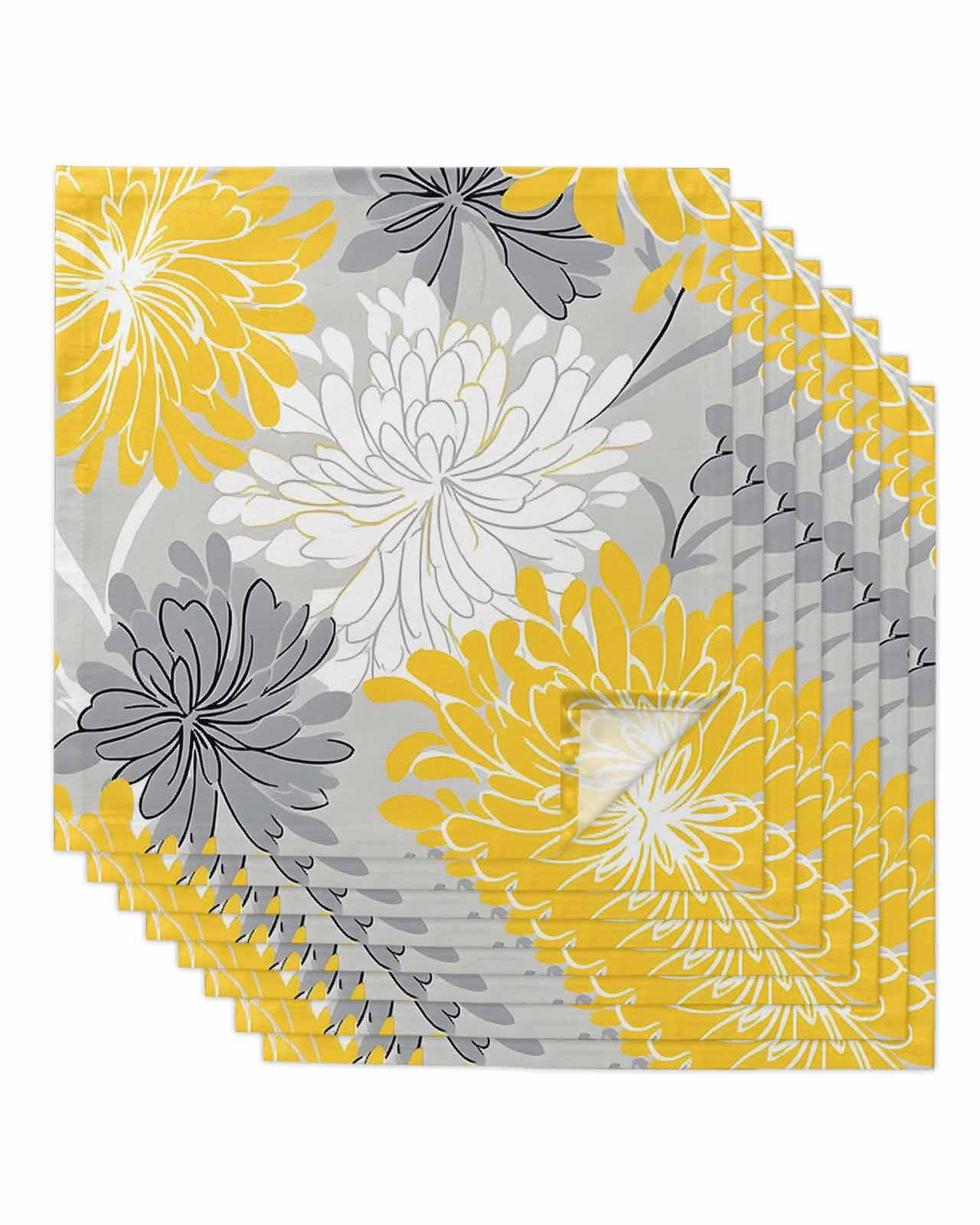nqOlkjepod Yellow Flowers Cloth Napkins Set of 8 Reusable Dinner ...