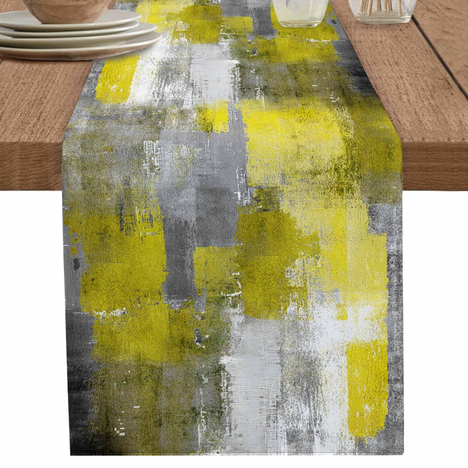 nqOlkjepod Yellow Grey Table Runner 72 Inches Long Farmhouse Dress ...