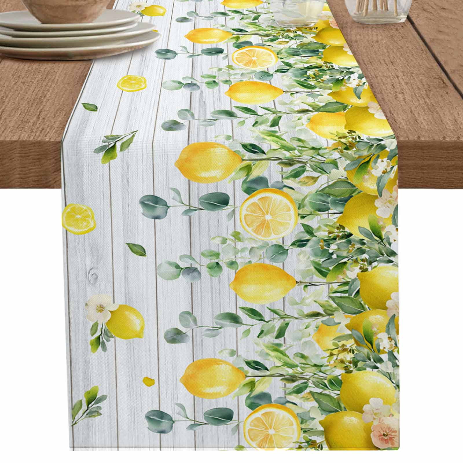 nqOlkjepod Yellow Lemon Table Runner 72 Inches Long Farmhouse Dress ...
