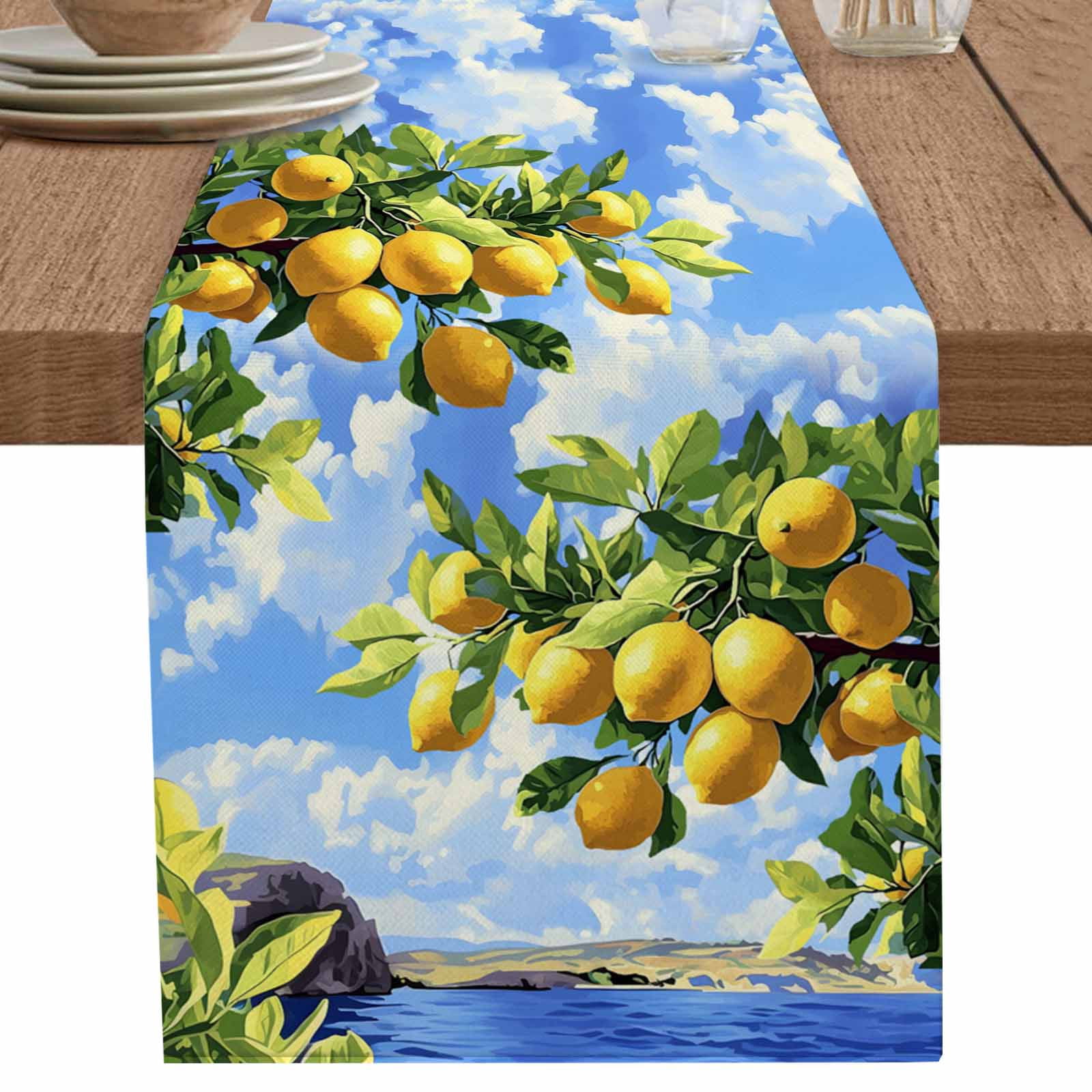 nqOlkjepod Yellow Lemon Table Runner 72 Inches Long Farmhouse Dress ...