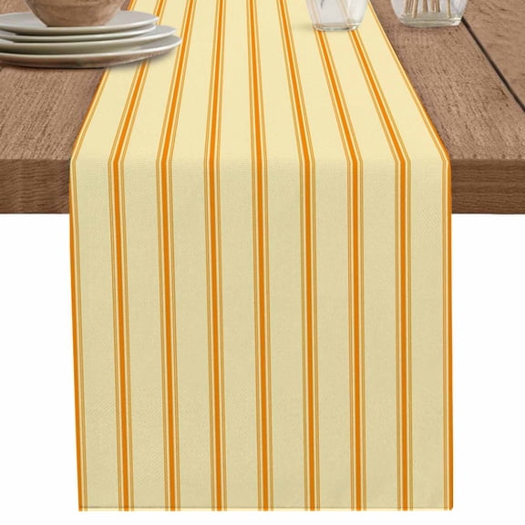 nqOlkjepod Yellow Orange Striped Table Runner 48 Inches Long Farmhouse Dress Scarves, Fall Farmhouse Simple Lines Dining Tablerunner for Coffee Table/Kitchen Island/Party Décor, 13" x 48"