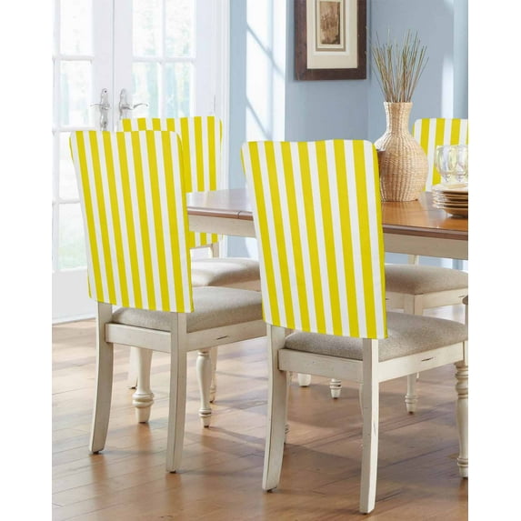 nqOlkjepod Yellow Striped Chair Covers Set of 6, Decorative Chair Back Cover, Modern Farmhouse Yellow White Stripes Dining Room Chair Slipcovers Removable Chair Protectors Covers for Party Banquet