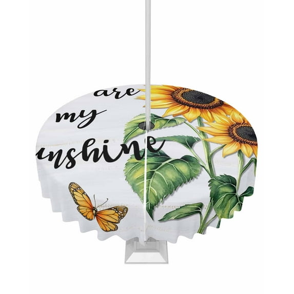 nqOlkjepod Yellow Sunflower Outdoor Tablecloth with Umbrella Hole & Zipper, Butterfly Sunshine Farmhouse Country Round Table Cover 54 Inch, Dining Waterproof Table Cloth Protector for Patio/Party