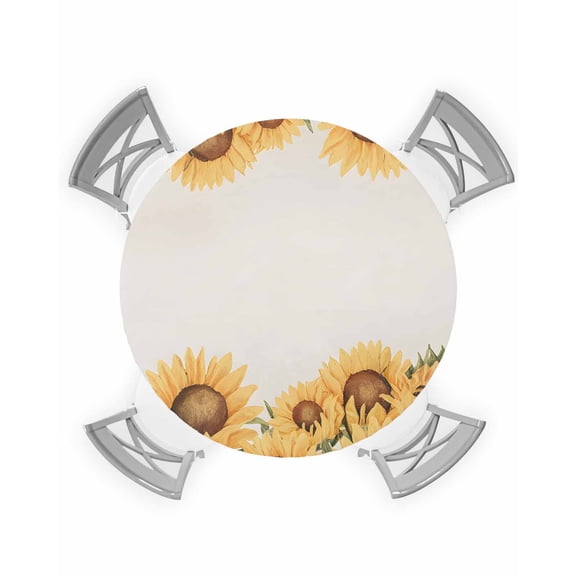 nqOlkjepod Yellow Sunflower Round Tablecloth, Fitted Table Cover with Elastic for 36"-44" Round Tables, Country Pastoral Retro Oil Painting Table Cloth Outdoor Dinning Party Waterproof Tablecloths