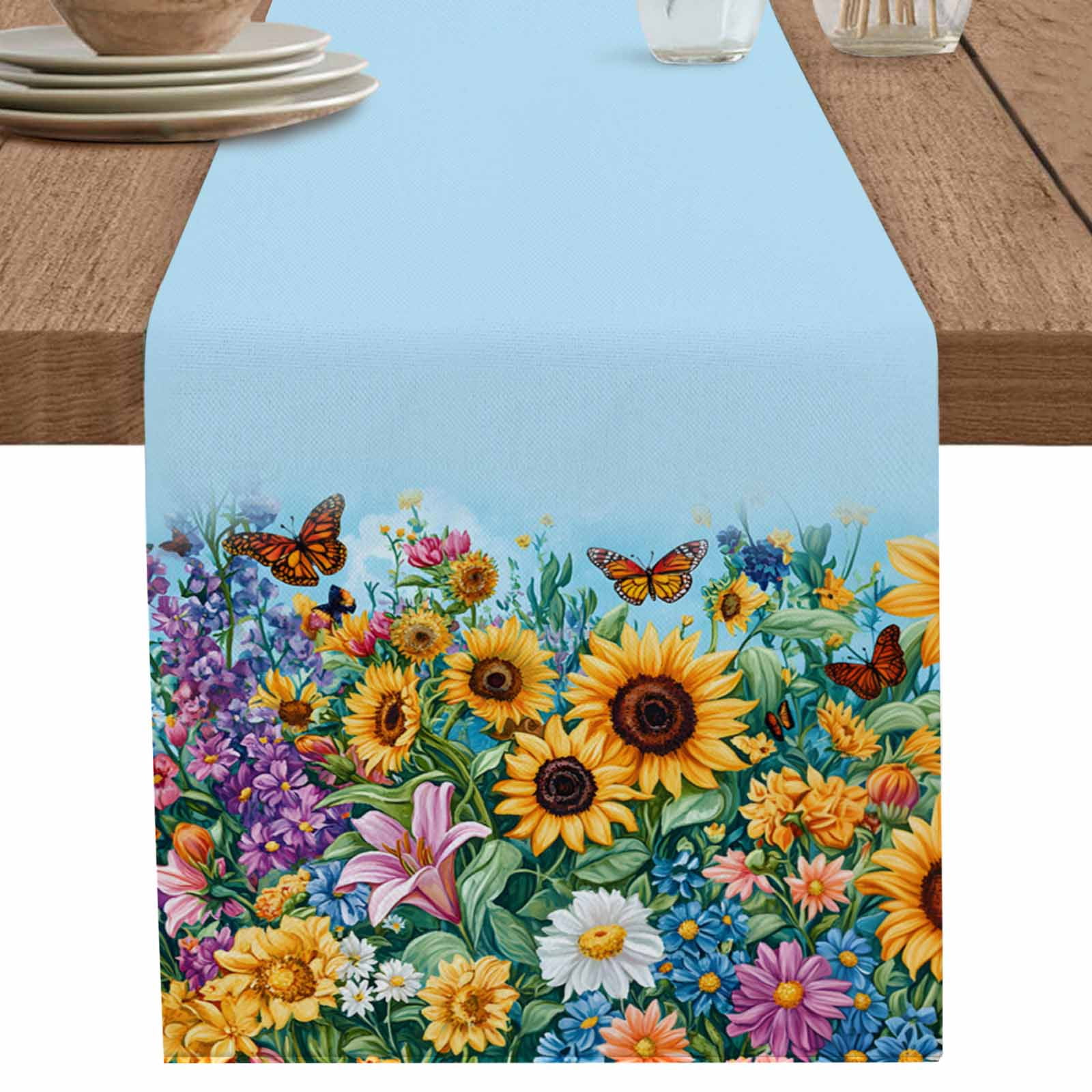 nqOlkjepod Yellow Sunflower Table Runner 70 Inches Long Farmhouse Dress ...